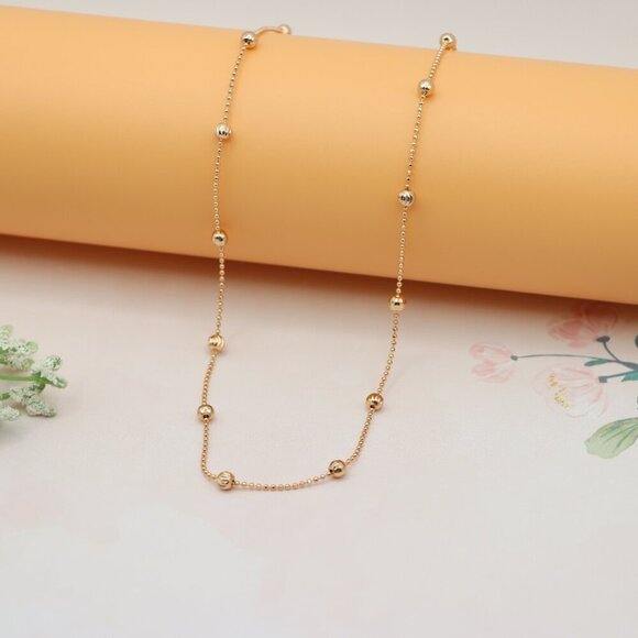 "Beaded Ball Chain Rose Gold Necklace, XPNL0184 - Picture 13 of 13